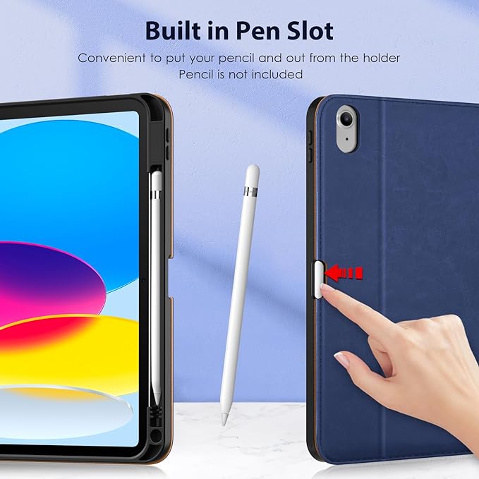 DTTO for iPad 11th (A16,2025)/ 10th Generation (10.9",2022) Case with Keyboard, 7 Colors Backlit Wireless Detachable Keyboard Premium Leather Folio Cover with Pencil Holder & Pocket, Navy Blue