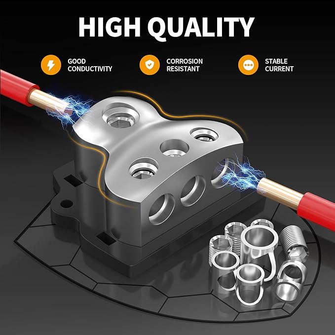 3 Way Power Distribution Block Car Audio Splitter 1 x 0 Gauge in / 3 x 4 Gauge Out Ground Distribution Block Amp for Automotive Car Boat 2 Pack