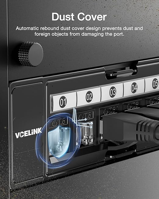 VCELINK RJ45 Cat 6 Keystone Jacks 25-Pack, Dust-Proof Keystone Jacks, 90-Degree Punch Down Ethernet Modular Jacks, UTP Keystone Jack Adapter, Black