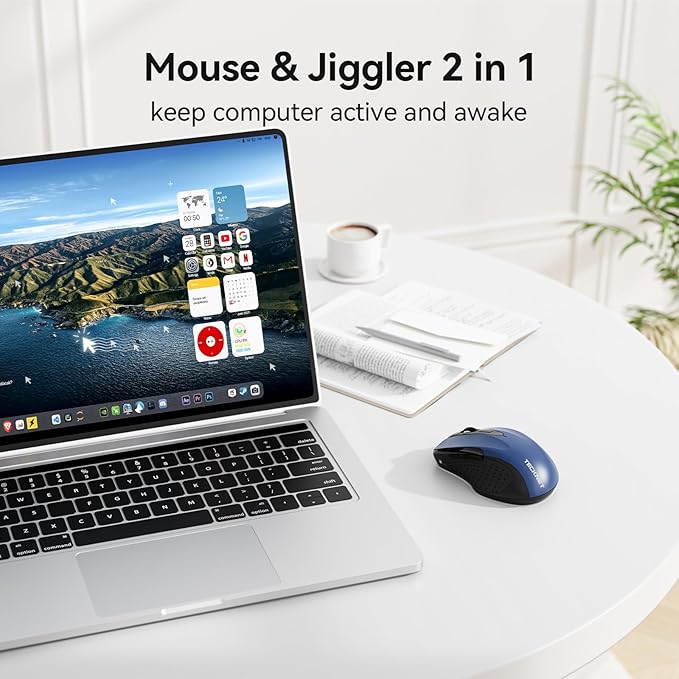 TECKNET Rechargeable Jiggler Wireless Mouse (BT5.0/3.0 & 2.4G) 4800 DPI Silent USB A & Bluetooth Mouse 6 Buttons, Wide Compatibility - Blue