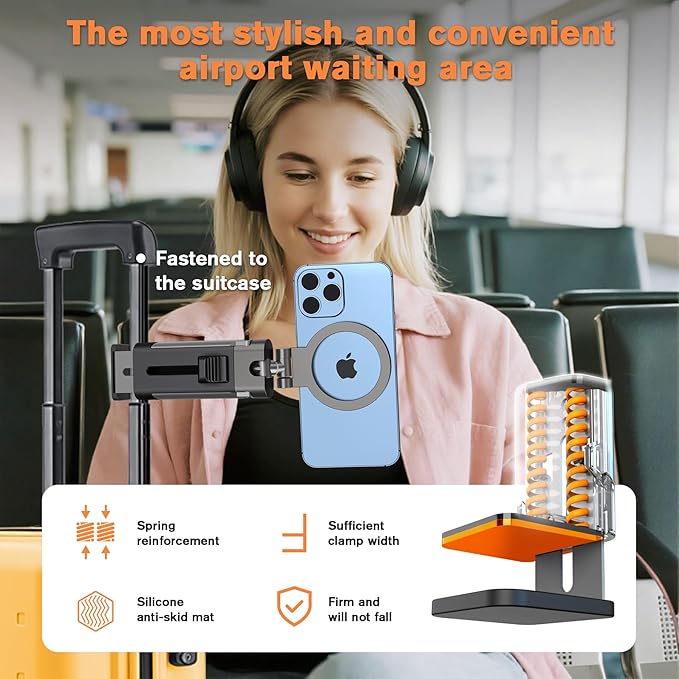 Airplane Phone Holder Mount,360° Adjustable Hands-Free Mount,Handsfree Airport Mount Long Flight Must Haves for Woman Man Fits iPhone 16 15 14 Pro Max Series