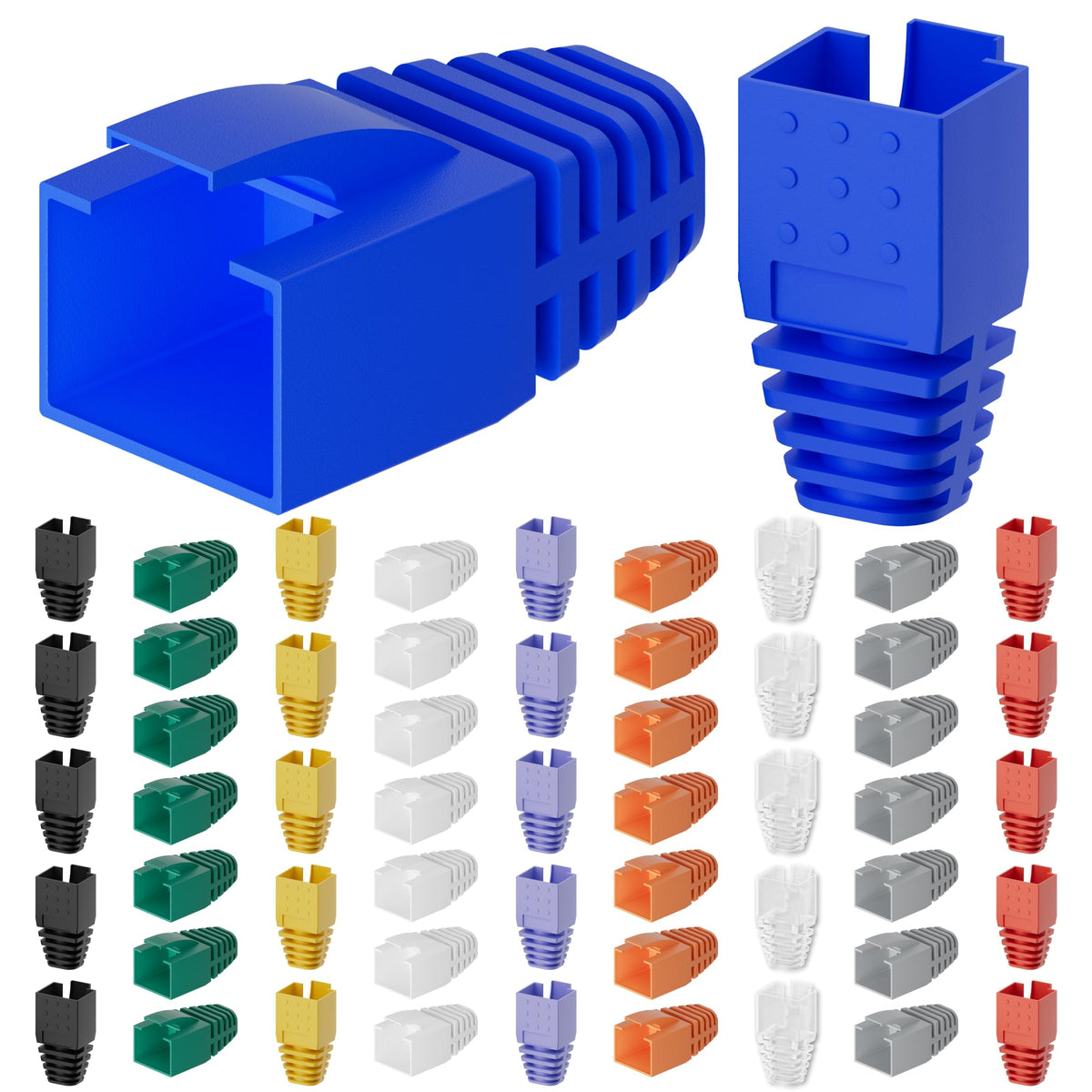 CableGeeker Cat6 RJ45 Strain Relief Boots, 100-Pack, 6.5mm, Blue
