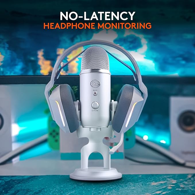 Blue Microphones Yeti Silver USB Mic for Recording, Streaming & Gaming on PC and Mac with Blue Voce Effects 4 Pickup Patterns, Headphone Output, Volume Control, Mic Gain Control, & Adjustable Stand