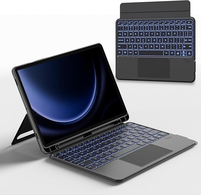 nimin Detachable Keyboard Cases for 12.4-inch Samsung Galaxy Tab S7+/S8+/S7FE, Built-in S Pen Holder, Trackpad, 7-Color Backlit, Shortcut Keys, Infinite Viewing Angles Stand, Auto Sleep/Wake