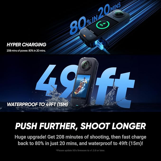 Insta360 X5 Essentials Bundle - Waterproof 8K 360° Action Camera, Leading Low Light, Invisible Selfie Stick Effect, Rugged and Replaceable Lens, 3-Hour Battery, Built-in Wind Guard, Stabilization