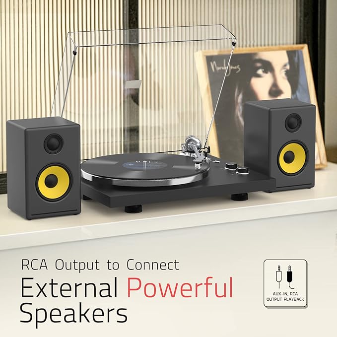 Turntables Belt-Drive Record Player with Wireless Output Connectivity, Vinyl Player Support 33&45 RPM Speed Phono Line USB Digital to PC Recording with Advanced Magnetic Cartridge&Counterweight Black