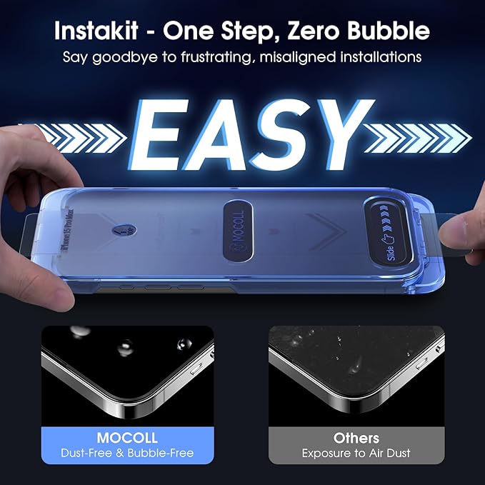 MOCOLL Anti-Blue Light Screen Protector for iPhone 15 Pro Max – Blue Light Blocking, HD Clarity, Scratch-Resistant, Easy Installation