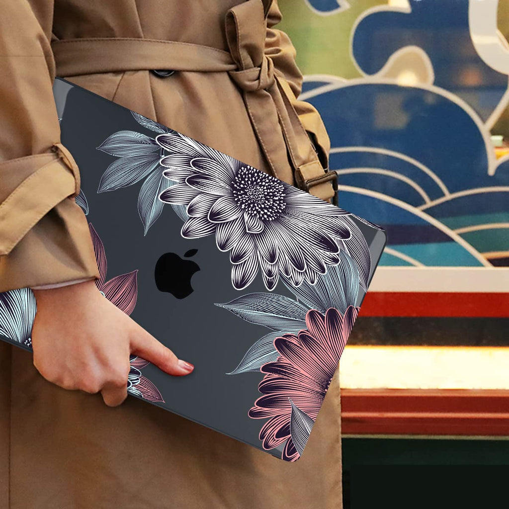 Mektron for MacBook Air 13 Case A1466/A1369 (2010-2017 Release), Snap-on Plastic Hard Shell Cover for MacBook Air 13.3 inch with Keyboard Cover,Blooming Chrysanthemums