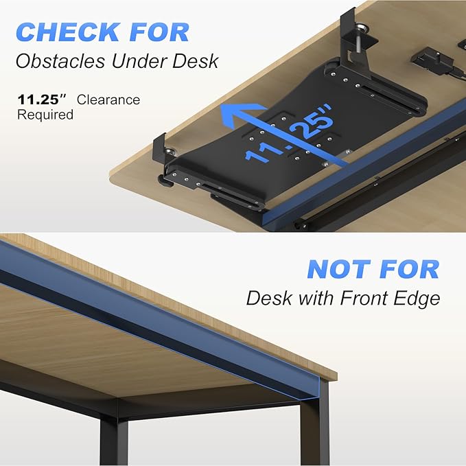 suptek Large Keyboard Tray Under Desk Pull Out with C Clamp Mount, Computer Keyboard & Mouse Tray, 34 (38 Including Clamps) x 11.8 inch Slide-Out Platform Computer Drawer for Typing, Black, DSF1LB