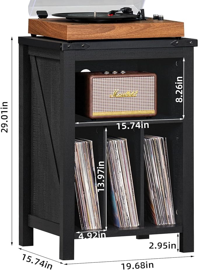 Record Player Stand with Vinyl Record Storage,Black Record Player Table Holds up to 160 Albums,Large Wood Turntable Stand Cabinet Dispaly Shelf for Living Room,Bedroom,Office