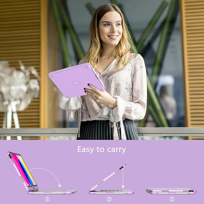 for iPad A16 11th Generation/10th Generation Case with Keyboard,Touch Keyboard for iPad 11" /10th Gen 10.9 inch 2022-10 Color Backlight, 360° Rotatable Protective Cover (Light Purple)