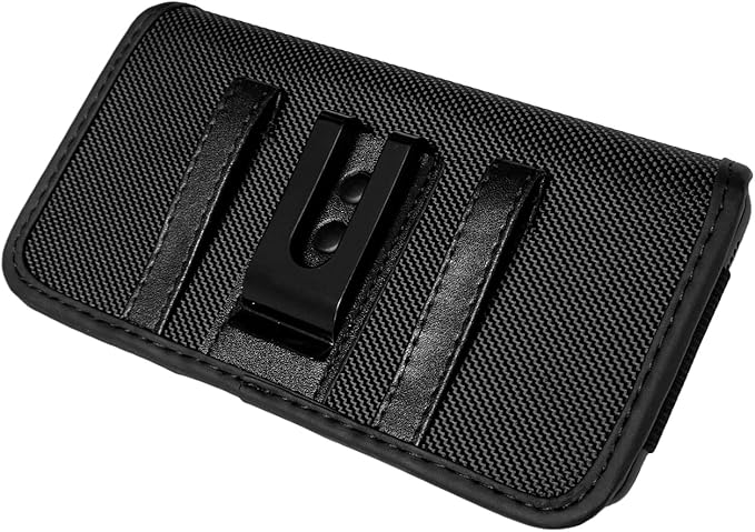 Nylon Cellphone Holster for iPhone 11 Pro Max, XS Max,8/7 Plus, Samsung Galaxy s22,S23,S24 TCL 40 xe, ion x, ion v - Horizontal Case Canvas Waist Carrying Pouch with Belt Clip/Loops, Black
