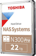 Toshiba N300 PRO 22TB Large-Sized Business NAS (up to 24 Bays) 3.5-Inch Internal Hard Drive - Up to 300 TB/Year Workload Rate CMR SATA 6 Gb/s 7200 RPM 512 MB Cache - HDWG62CXZSTB