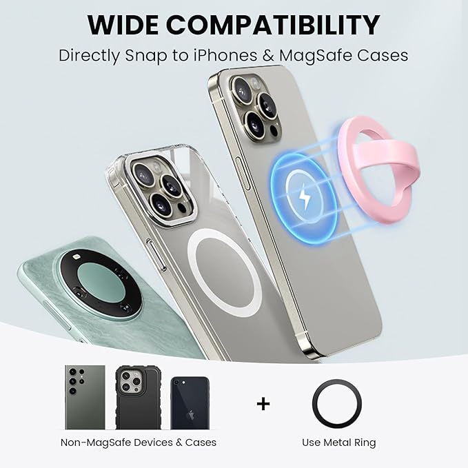 Magnetic Silicone Ring Grip Phone Holder, Loop Grip Phone Holder,Magnetic Phone Loop,Magsafe Phone Grip,Compatible with Magsafe for iPhone 16/15/14/13/12 Series (Lady Pink)