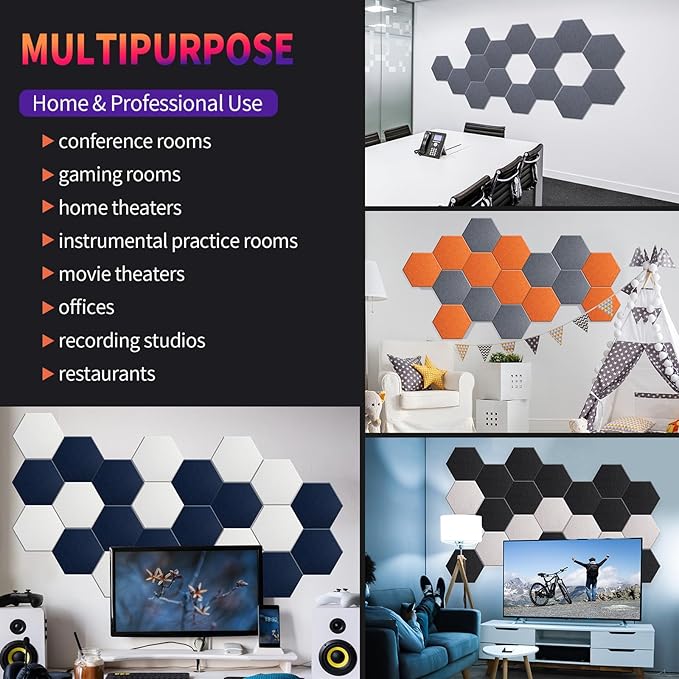 Mollywell Hexagon Acoustic Panels, High Density, Soundproofing, Decorative Noise Reduction Felt Wall Tiles for Ceilings, Home Office & Gaming Room (Deep Camel), 12x10x0.4 Inch