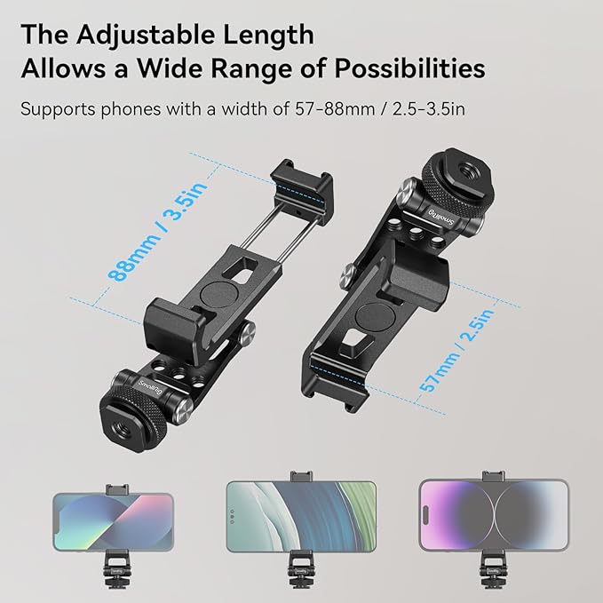 SMALLRIG Universal Phone Tripod Mount, Metal Cell Phone Mount with Cold Shoe Mount and M4 Screws for DJI RS 4 Mini/Pro, Free Adjustment Phone Mount Adapter for iPhone 16 15, for Samsung Galaxy- 4301
