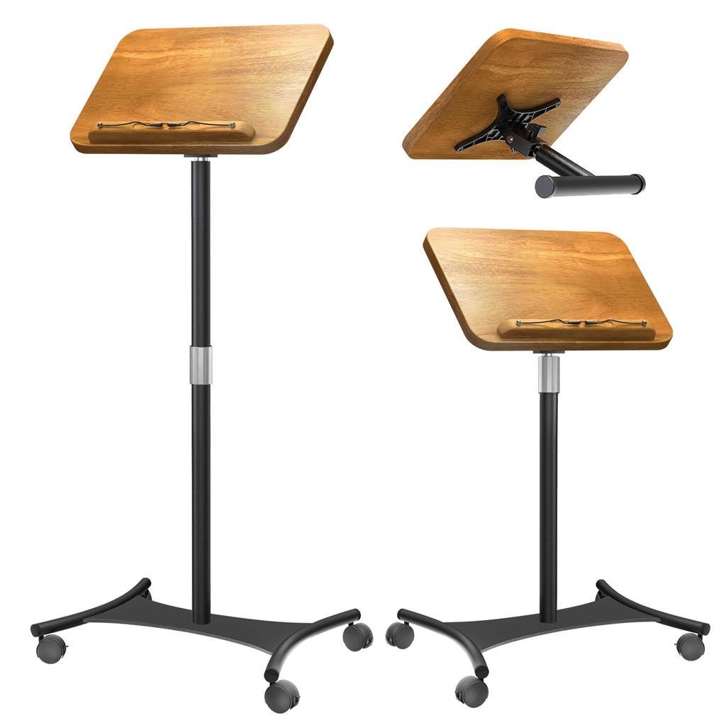 NAMON Rolling Floor Book Stand for Reading, 100% Solid Wood, Height Adjustable 16.5"-51", Floor Reading Stand with 4 Lockable Casters & Page Clip for Books, Sheet Music (Rolling / 2-in-1, 10" x 15")