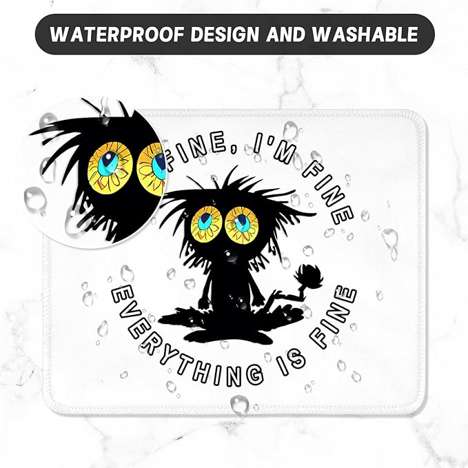 ITNRSIIET Mouse Pad with Stitched Edge Premium Textured Smooth Precise Operation Waterproof Washable Non-Slip Rubber Base Desktop Protection Mat, 10.2×8.3×0.12 inches, Funny Black Cat