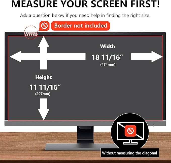 【2-Pack】 22 Inch Computer Privacy Screen for 16:9 Monitors with Anti-Spy Anti-Glare Filter, Blue Light Blocking & Eye Protection, Removable Anti-Scratch HD Clarity Screen Protector