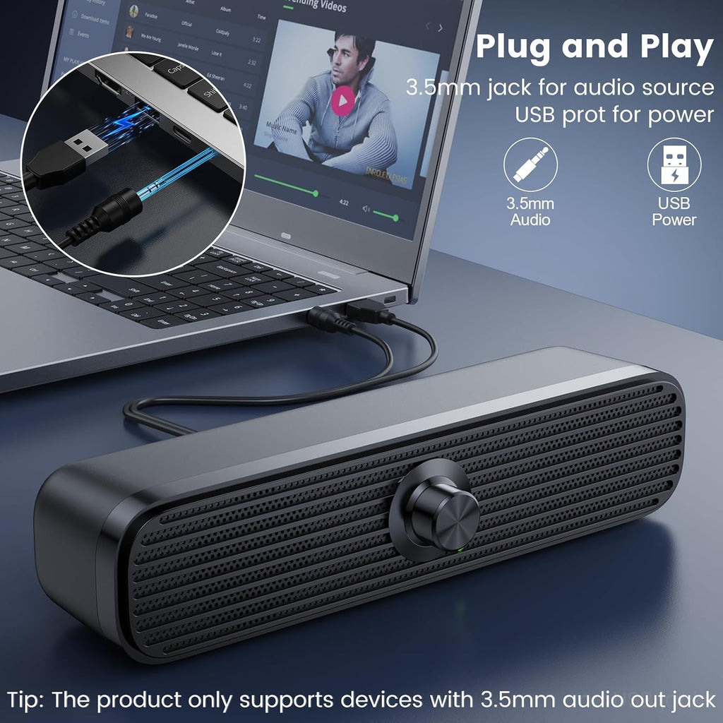 1Mii 3.5mm Computer Speakers for Desktop Laptop Tablet with Volume Control