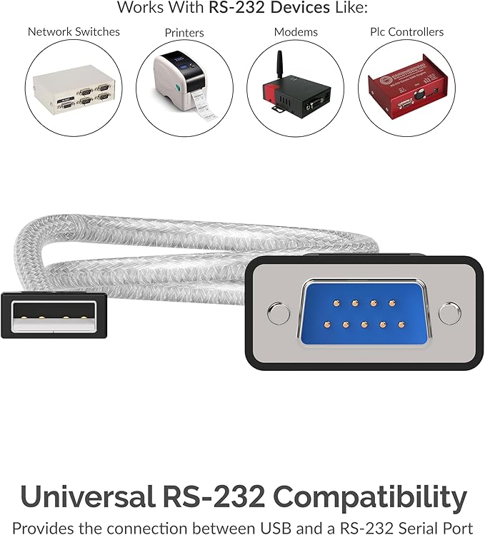 SABRENT USB to RS-232 DB9 Serial 9 pin Adapter Prolific PL2303 1-ft [SBT-USC1K]