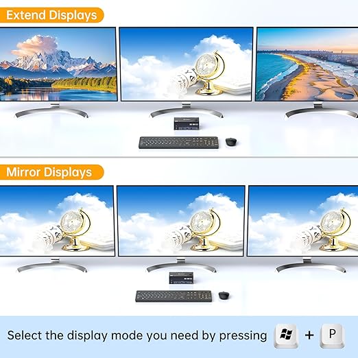 HDMI Displayport KVM Switch 3 Monitors 2 Computers 8K@60Hz 4K@144Hz,3 Monitor KVM Switch 2 Computers for 2 PC Share 3 Monitor and 4 USB3.0 Devices,Triple Monitor KVM Support Extended and Mirror Mode