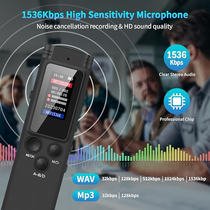 64GB Digital Voice Recorder Voice Activated Recorder for Lectures Meetings, Audio Recorder with Playback, Password, Variable Speed, Tape Recorder USB Charge, MP3