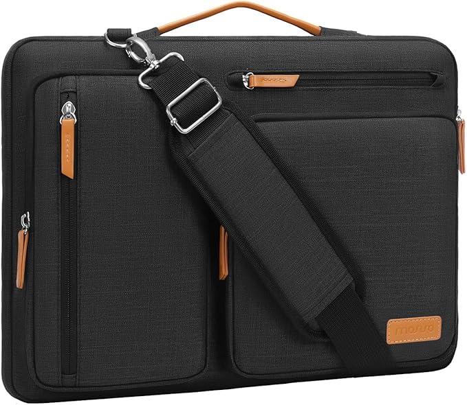 MOSISO 360 Protective Laptop Shoulder Bag,15 inch Computer Bag Compatible with MacBook Air M4 M3 M2/Pro A1990 A1707, Dell XPS Plus,Side Open Messenger Bag with 4 Zipper Pockets&Handle, Black