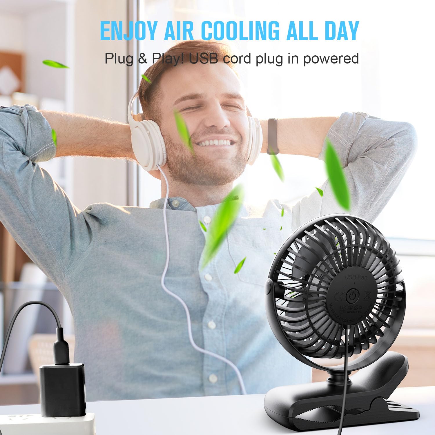 BESKAR USB Clip on Fan, Portable Small Desk Fan with Cord Powered