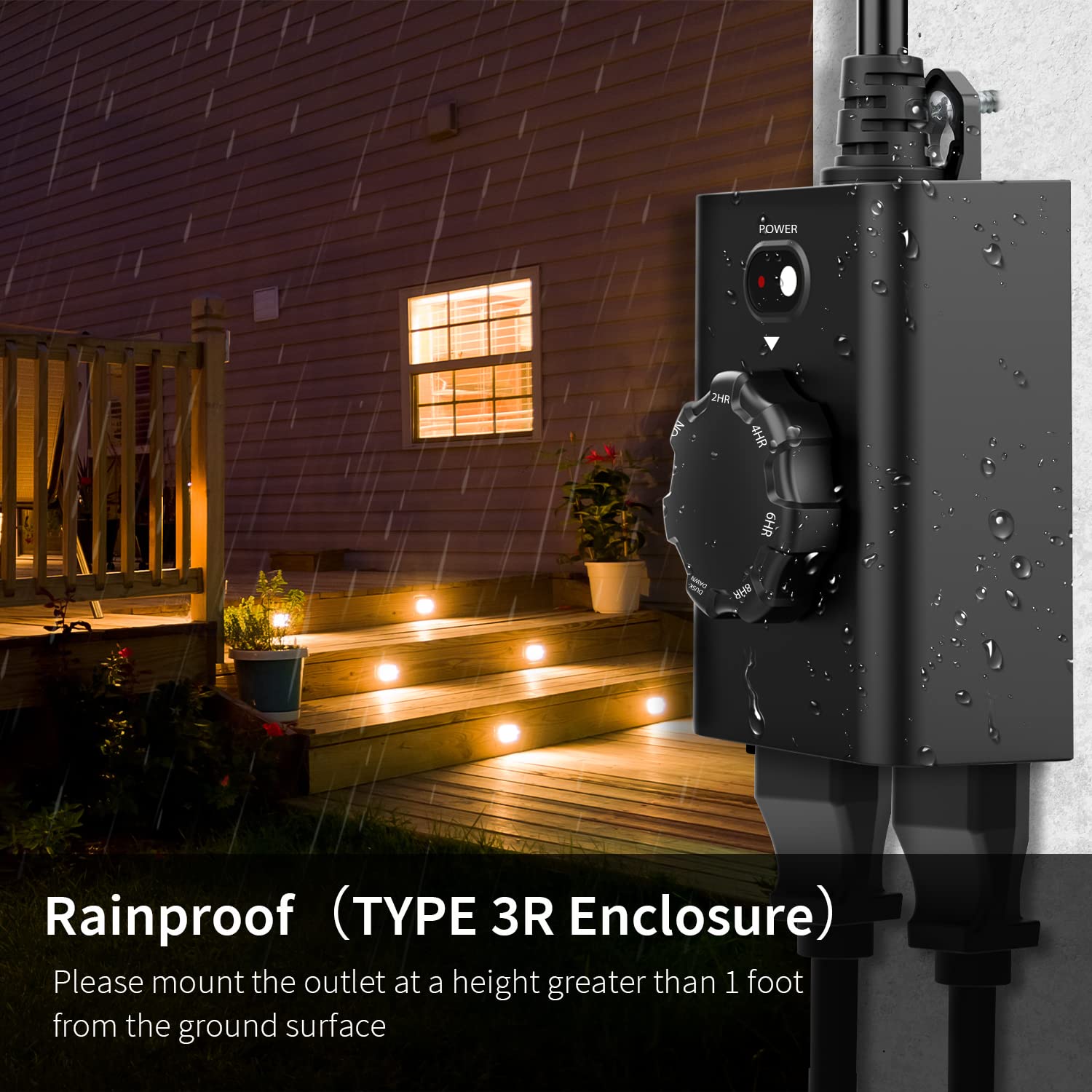 Minoston Outdoor Timer 2 Pack, Dusk to Dawn Outlet With 2 Grounded Outlets, 2-8 Hour Settings for Halloween Christmas Lights, ETL Listed (MP41T)