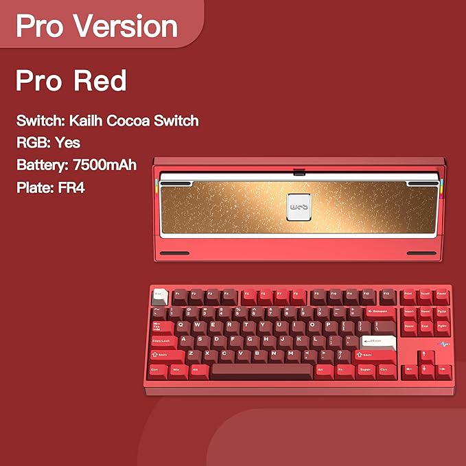KEEBMONKEY WOBKEY Crush 80 Reboot CNC Aluminum 5-Second Quick-Release Triple-Mode Connectivity Mechanical Keyboard with Superior Acoustics (Pro Red)