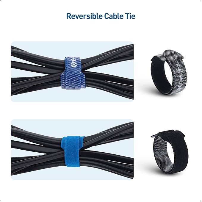 Cable Matters 100-Pack Hook-and-Loop Reusable Cable Ties, Sizes 4", 6", 8" with 42 lbs Tensile Strength - Multi-Color Cable Straps, Cord Organizers, Cord Management Ties