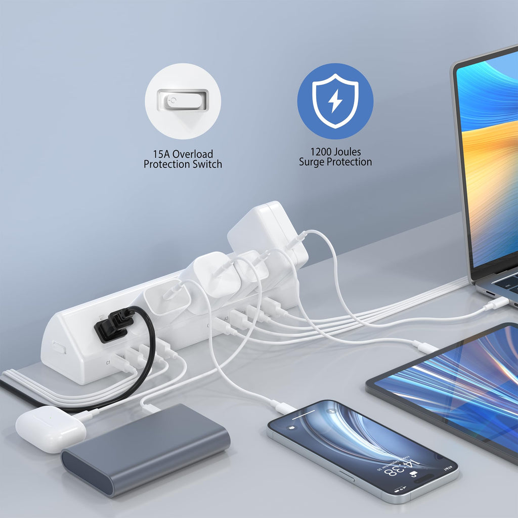 Jgstkcity Desk Clamp Power Strip USB C 65W,8 USB,10FT Cable,White