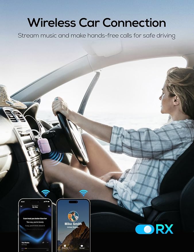Nulaxy Air in-Flight Bluetooth Wireless Audio Transmitter Receiver for up to 2 AirPods Wireless Headphones, Bluetooth Adapter for All 3.5mm Aux Jacks on Airplanes, Purple