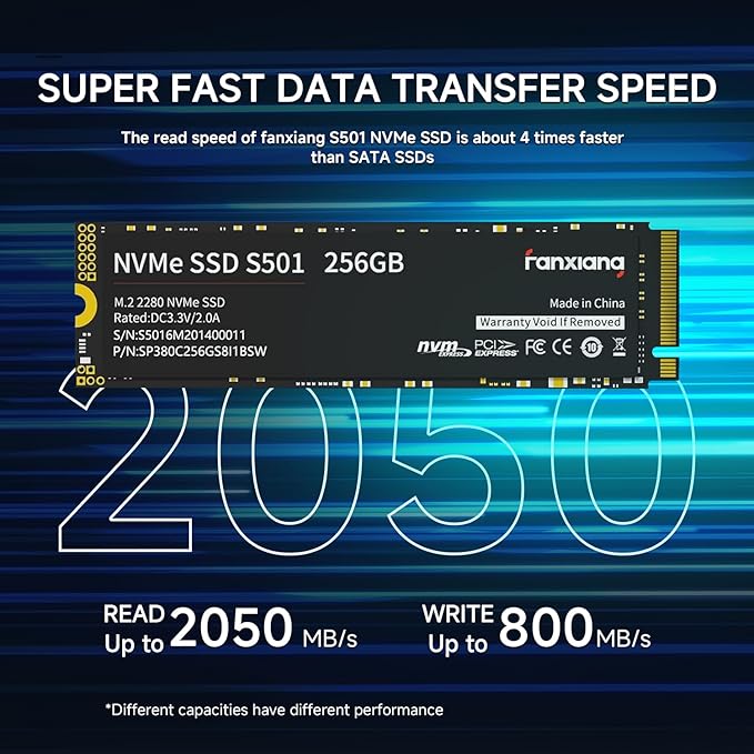S501 256GB NVMe SSD 3D NAND1.3 PCIe Gen3x4 M.2 2280 Internal Solid State Drive (Read Speed up to 2,050 MB/s) Compatible with Laptop & PC Desktop