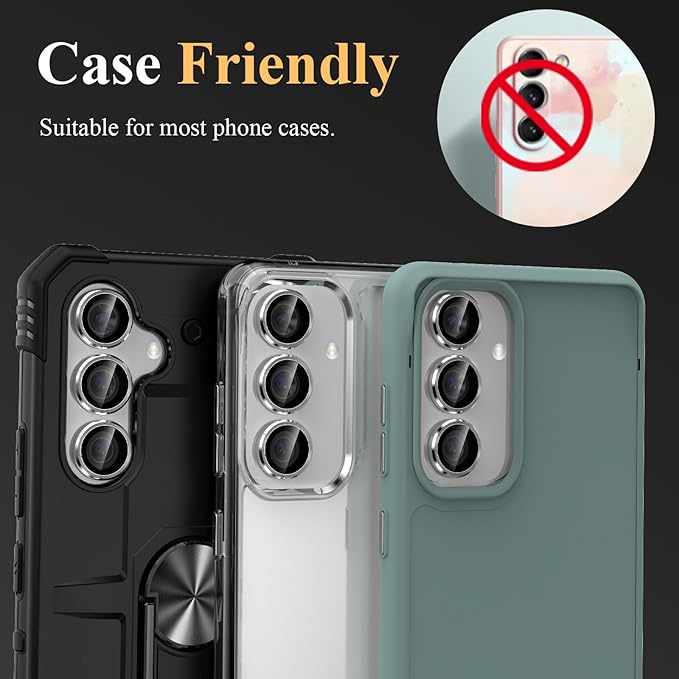 YWXTW Camera Lens Protector for Samsung Galaxy S24 / S23 / S23 Plus, [NOT for S24 Plus] 9H Tempered Glass Metal Individual Ring Camera Screen Protector for S24 Accessories (Silver)