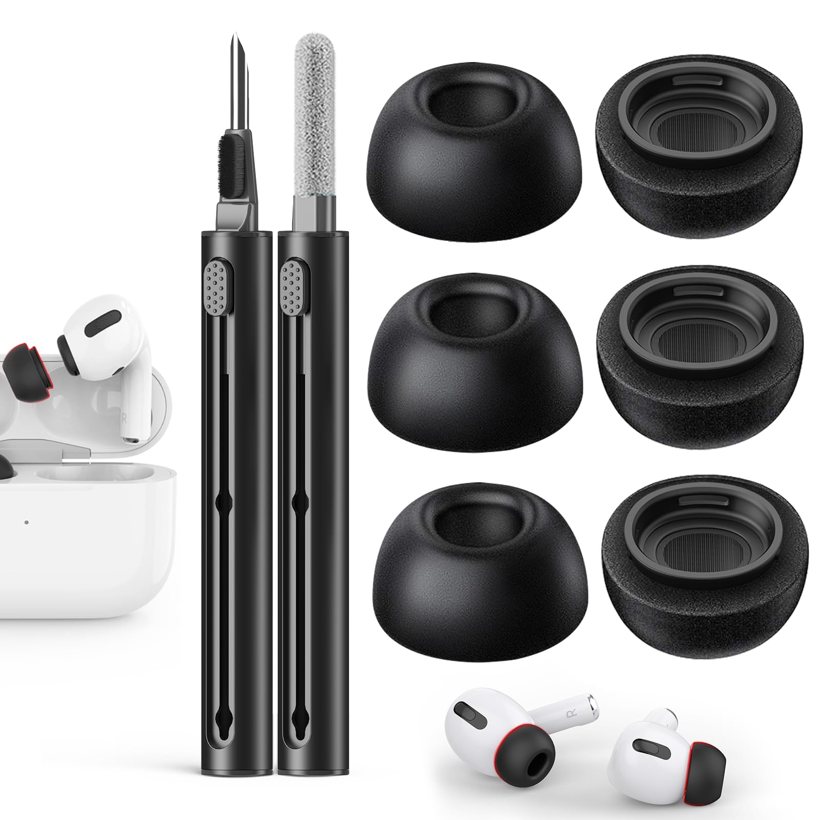 Pohgelan Memory Foam Replacement Ear Tips for AirPods Pro 2nd/1st-Balck