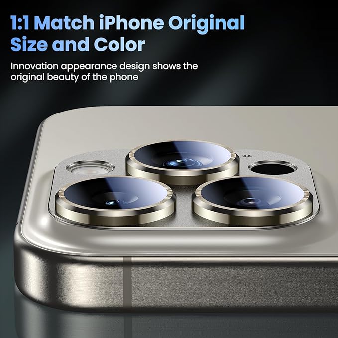 Uyiton Compatible with iPhone 16 Pro/iPhone 16 Pro Max Camera Lens Protector - [Not Easy to Break][Strong Adsorption][Case-Friendly] Metal Tempered Glass Rear Camera Screen Cover - Natural Titanium