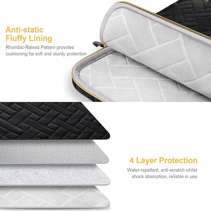 Lacdo 14 Inch Laptop Sleeve Case for HP Lenovo Dell ASUS Acer Chromebook 14 / HP Stream 14 / Dell Inspiron 14 / Lenovo IdeaPad 14 / Acer Spin/ASUS ZenBook Computer Bag Water-Resistant, Elegant Black