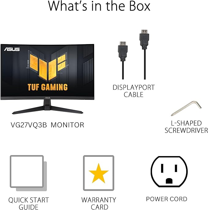 ASUS TUF Gaming 27” 1080P Curved Monitor (VG27VQ3B) – Full HD, 180Hz, 1ms, Extreme Low Motion Blur Sync, FreeSync, 1500R Curvature, Eye Care, 90% DCI-P3, DisplayWidget, 3 yr Warranty