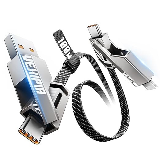 4-in-1 Long USB C Cable 100W 10FT Compatible with Lightning Cable [Fast Charging & Data Transfer] Flat Nylon Braided for iPhone iPad Charger Cord, Multi Charge Combo with L/Type C/USB A Port