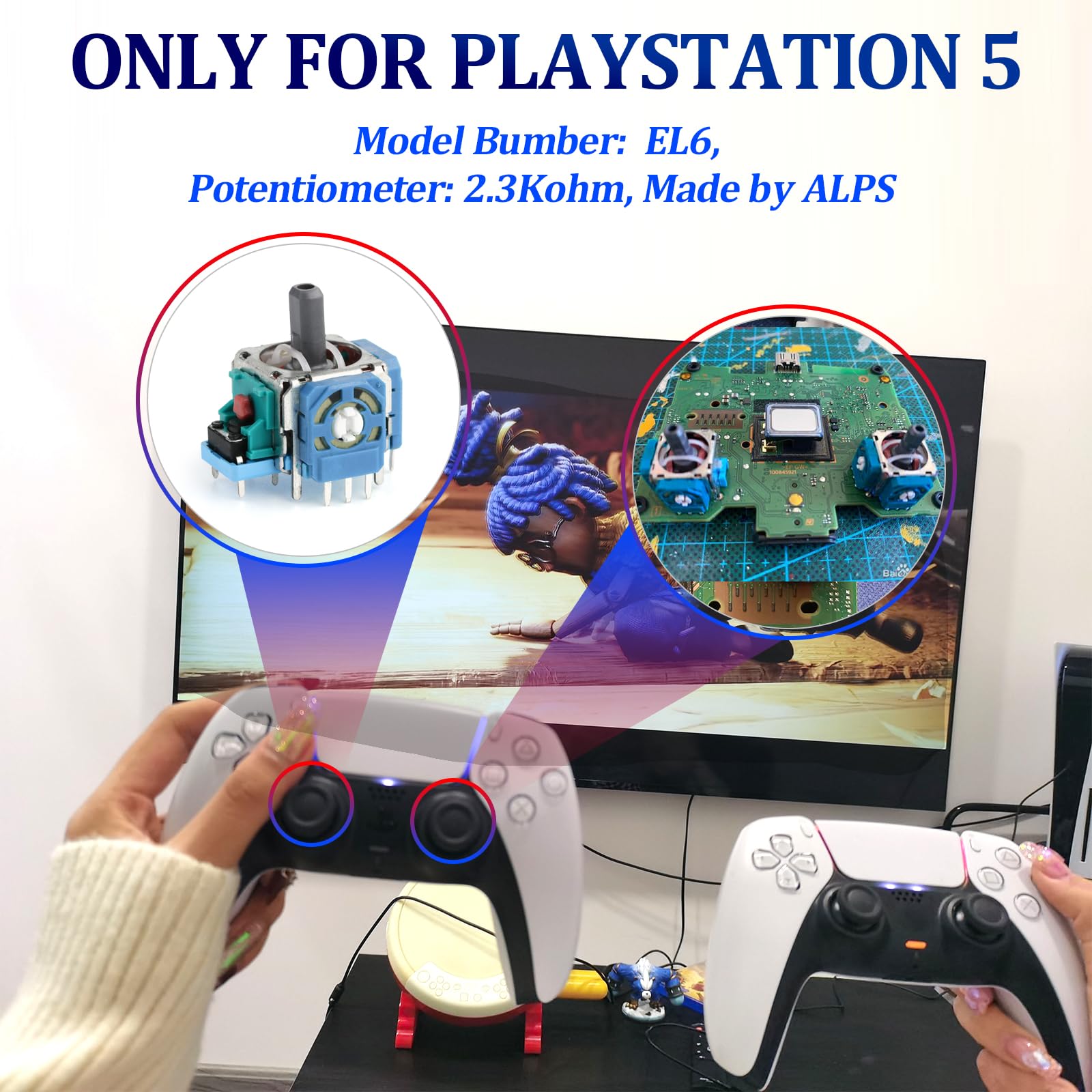 for PS5 Analog Stick Replacement for Sony PlayStation 5 PS5 Joysticks Replacement 3D Joystick Sensor Module Thumbstick Controller Accessory Part with Kit(4Pack)