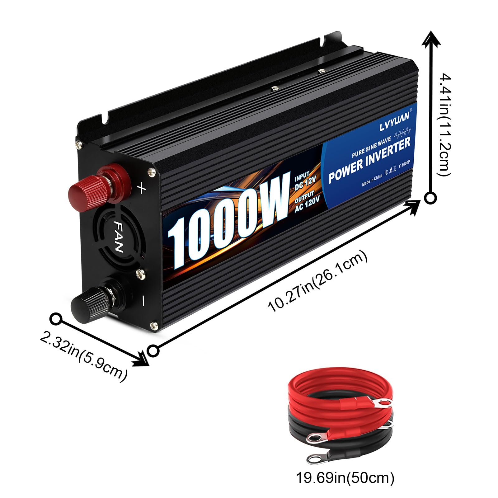 LVYUAN 1000W Pure Sine Wave Inverter 12V to 110-120V, Dual AC, USB, LED