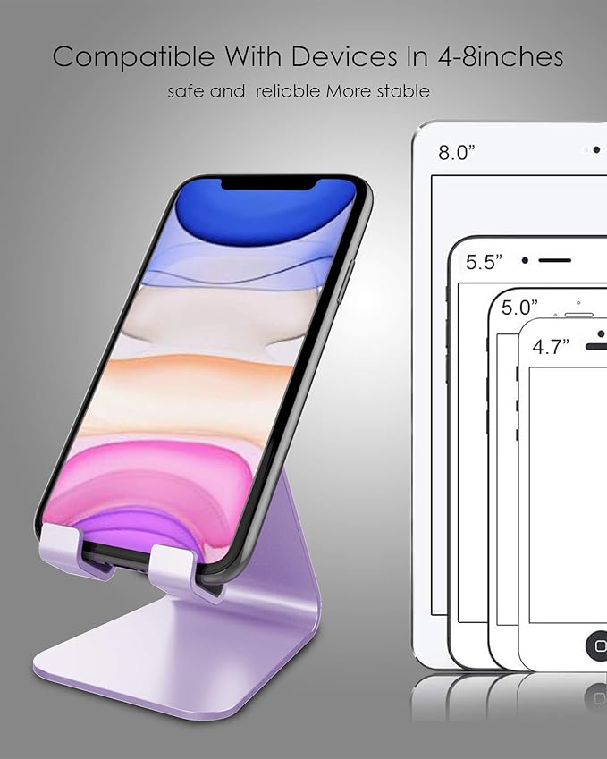 CreaDream Cell Phone Stand, Cradle, Holder,Aluminum Desktop Stand Compatible with Switch, All Smart Phone, iPhone 11 Pro Xs Max Xr X Se 8 7 6 6s Plus SE 5 5s-Purple