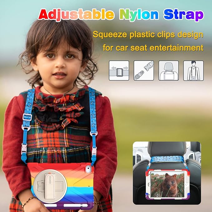 BRAECN iPad mini 5 Case,iPad mini 4 Case, Heavy Duty Shockproof Protective Rugged Case with Pencil Holder,Hand Strap,Kickstand, Shoulder Strap for iPad mini 5th/4th Generation 7.9 Inch for Kids