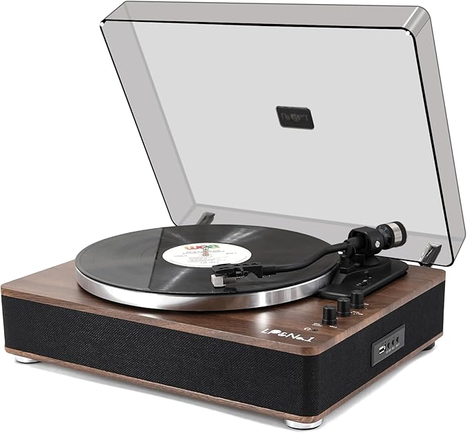 LP&No.1 Vinyl Record Player with Built-in Speakers, Vinyl Turntable with Magnetic Cartridge, Wireless,USB Recording and Playback,BT Out, Aux-in, Headphone Output,Auto Off, AT-3600L, 2-Speed Player