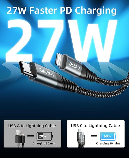 Dasku USB C to Lightning Cable 3Pack 10 FT, [MFi Certified] iPhone 14 13 Fast Charger Extra Long 10 Foot Type C Charging Cord Compatible with iPhone 14 13 12 11 Pro Max Mini 8 Plus SE iPad and More