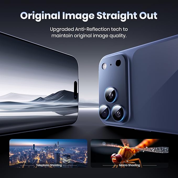 Hoerrye for iPhone 17 Pro Camera Lens Protector - [12FT Shatterproof Military Grade] [Strong Adsorption] Top 9H+ Tempered Glass Camera Screen Full Protective Cover Case Friendly,Deep Blue