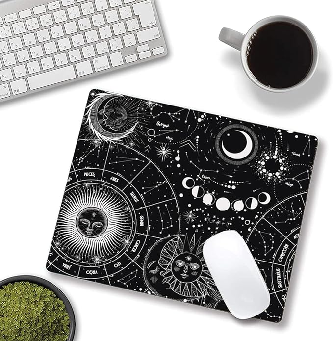 Moon Sun Mouse Pad - Custom Design, Waterproof, Non-Slip Rubber Base, Office Laptop, 9.5"x7.9"x0.12" Inch