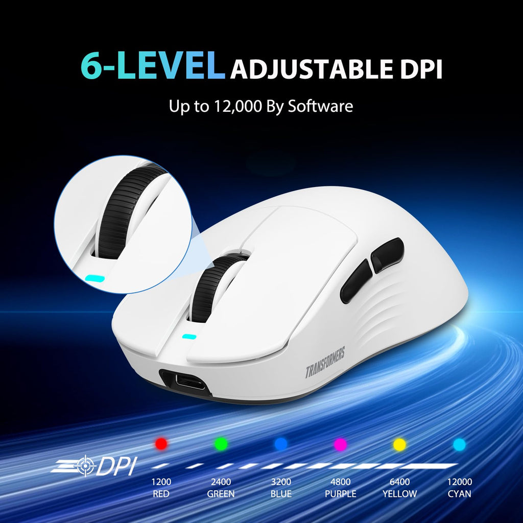 Transformers GM04 63g Lightweight Wireless Gaming Mouse, 12000 DPI, PAW3311 Sensor, 100h Battery Life, 2.4G/USB-C/Bluetooth Wireless Mouse with 5 Programmable Buttons for PC/Mac/Laptop(White)